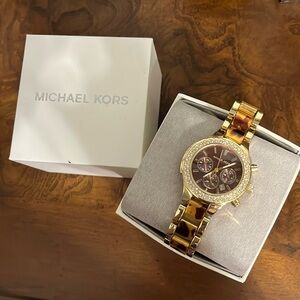 Cheetah print studded Michael Kors watch